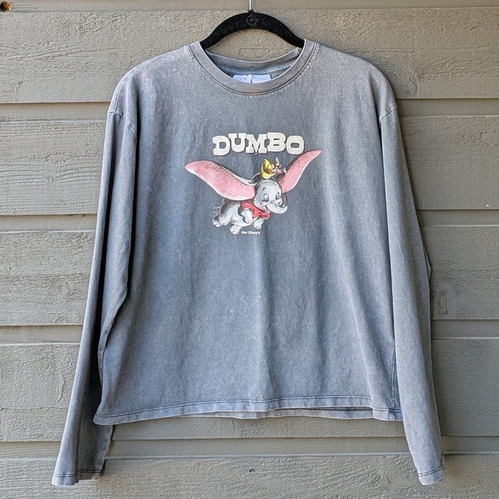 Zara Disney Classics Dumbo The Elephant Acid Wash Long Sleeve T-Shirt Size 13-14